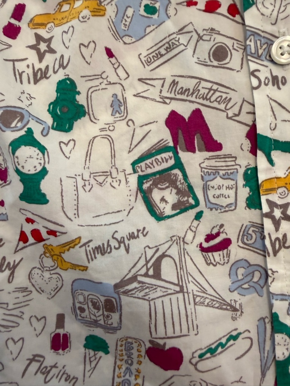 Talbots White New York City Doodle Pattern Button Up Cotton Shirt - Picture 7 of 10